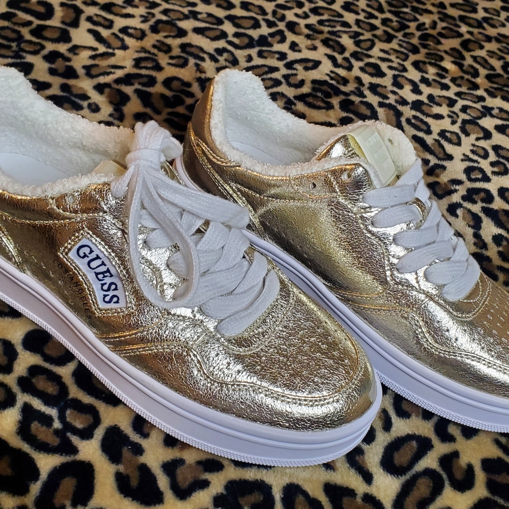 Guess Gold and White Fashion Sneakers